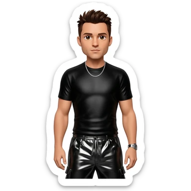 Jon Knight from NKOTB with brown eyes, dark brown hair, black metallic t-shirt, black metallic baggy pants, silver necklace sticker