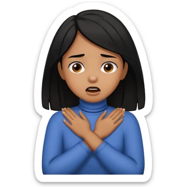 black hair brown skin girl chocking herself on her neck with her hands crossed around her neck  sticker