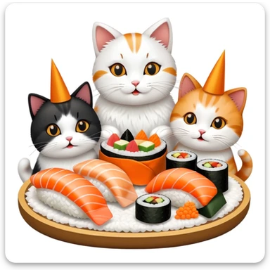 Group of nine cats having sushi at a birthday celebration sticker