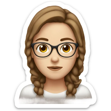 Sleepy white girl with brown hair and glasses sticker