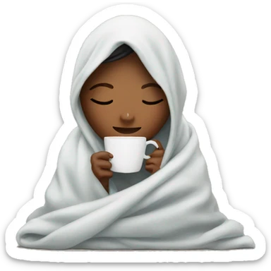 girl inside a blanket sipping coffee eyes closed sticker