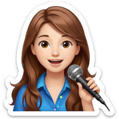 Beautiful Girl with long brown hair singing karaoke funny light blue aesthetic background with lights sticker
