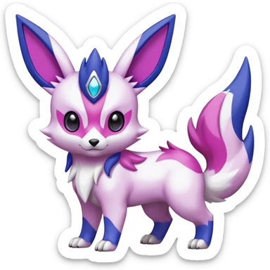 Shiny White with Violet and Indigo and pink markings Eevee-Liepard-Zangoose-Pokémon-Digimon-Fakémon-fusion-hybrid-creature sticker