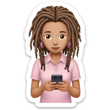 Medium brown woman with dreadlocks in Light pink shirt texting sticker