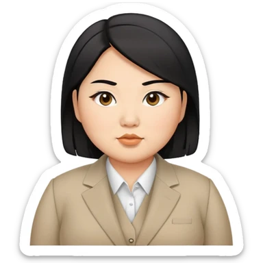 chubby asian waman round eyebrow medium black hair wear suit  sticker