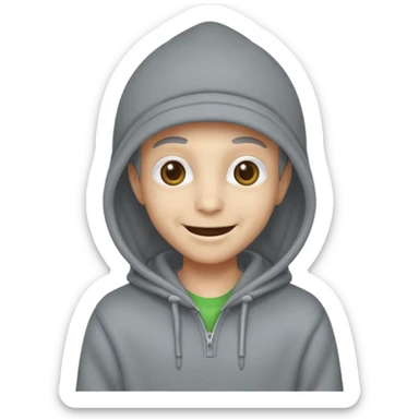 alien in gray hoodie full height, wear hoodie hat, happy sticker