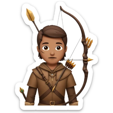The classic hunter image with a bow and arrow on his back, dressed in brown with some animal made decorations sticker