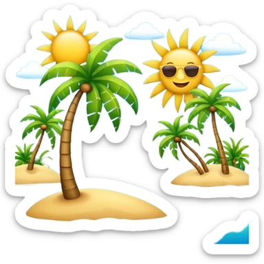 vacation emoji with sea and palm trees, simple, cheerful sticker