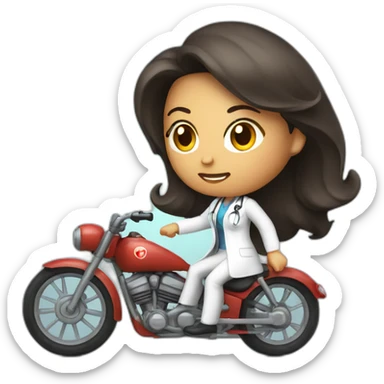 long and dark hair female doctor riding a shiny bike sticker