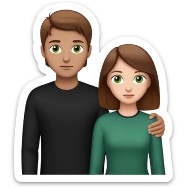 A boyfriend with light brown hair and green eyes next to his girlfriend with dark brown hair and brown eyes sticker