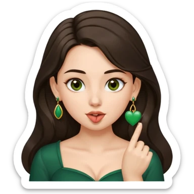 pretty bratz genmoji that looks like tamannah bhatia (bollywood actress), wearing a dark green sweetheart neckline top, dark brown hair, light makeup, no necklace, dangly earrings, SIDE hair part, fair. dark brown eyes, long hair

Show her licking her finger  sticker