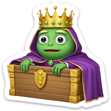 Emoji of an empty wooden coffin labeled ‘ECHO,’ being nailed shut by a king-like Pepe the Frog wearing a crown and cape sticker