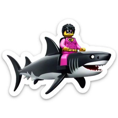 lego pink batman riding a shark sticker