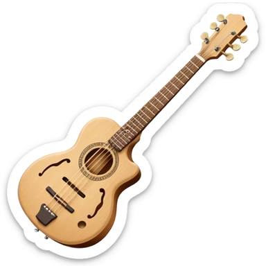 Emoji-style illustration of a Karadeniz kemençe: slim light-wood body, dark fingerboard, three tuning pegs, two curved sound holes, small tailpiece, and a slightly curved bow with light horsehair. Simple, clean, modern Apple-style look. sticker