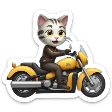 Cat riding a motor bike sticker
