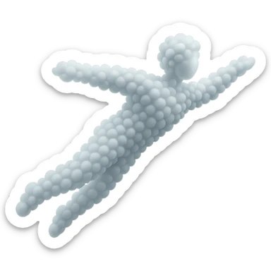 a person flying, entirely made of small, very bright white, fluffy, convex clouds, minimalist style sticker