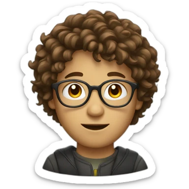 a person with brown messy hair and round glasses sticker