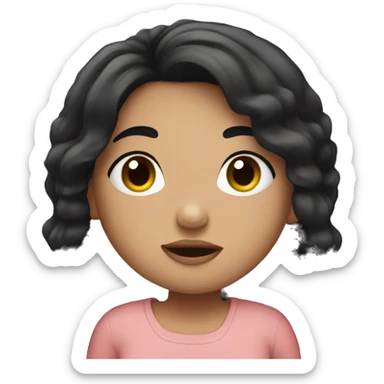  girl with black hair and and lashes shrugging  sticker