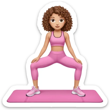 White girl with brown curly hair pilates pink sticker