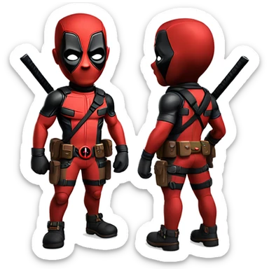 Cute deadpool character full body front side and back sticker