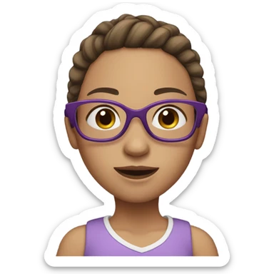 girl with purple glasses, brown hair, pinytail, white skin sticker