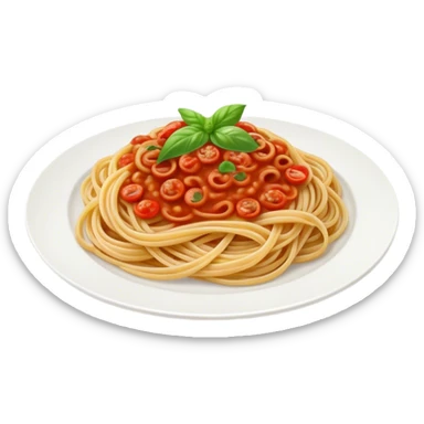 Spaghetti Napoli on a plate,nice basil on top sticker