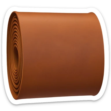 Apple-style 3D emoji of a rolled sheet of industrial leather, smooth surface, deep brown color, soft sheen, folded like fabric, with slight creases showing its texture. sticker