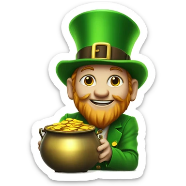 Leprechaun with pot of gold at rainbow end sticker