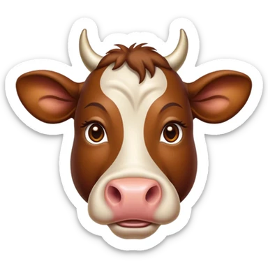 Cinematic Noble Brown Cow Portrait Emoji, Poised and regal, with a large, sturdy build and a smooth, well-groomed deep brown hide, deep-set soulful brown eyes, Simplified yet sharp and sophisticated features, highly detailed, glowing with a soft, dignified glow, high shine, intelligent and calm, stylized with an air of pastoral majesty, focused and attentive, soft glowing outline, capturing the essence of a watchful and confident bovine guardian, so majestic it feels as though it could amble out of the screen with effortless authority! sticker