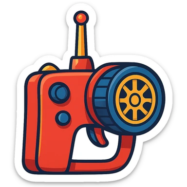 typical remote control for a remote-controlled car, wheel-shaped dial, cartoon style, bright colors sticker