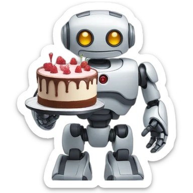 Robot holding cake sticker