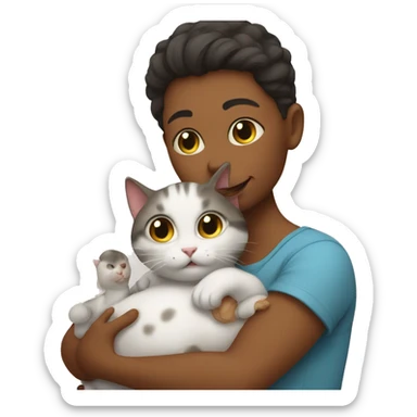A cat holding a human baby sticker