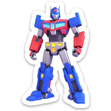 Optimus Prime 3D emoji style, shiny metallic finish, confident stance sticker