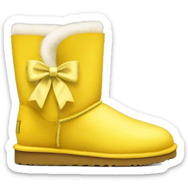 Yellow ugg boots with fur and yellow silver buckle and light yellow bow sticker