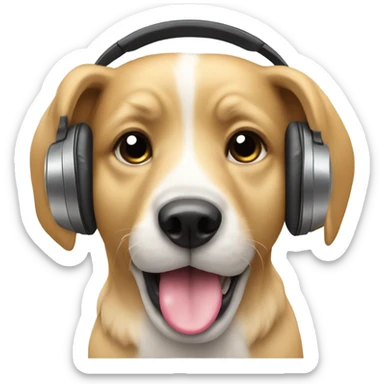 Dog eating ice cream with headphones listening to music sticker