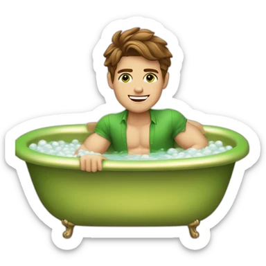 Posh-muscle-boy-brown-hair-green-eyes-pearl-necklace-in-golden-bathtub sticker