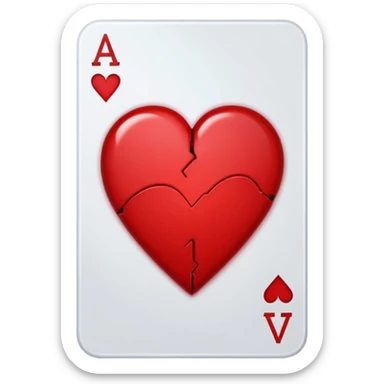 A ace of hearts playing card with a broken heart sticker