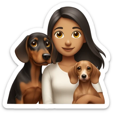 Girl and boy with two dachshunds together  sticker