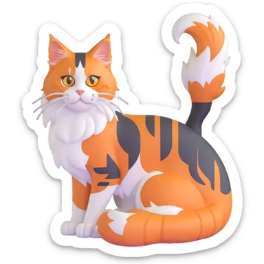 calico maine coon cat with orange, black and white patches sticker
