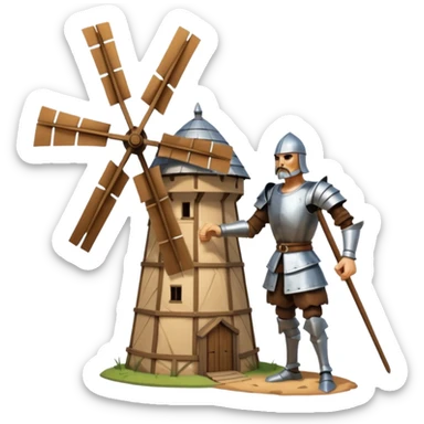 Don quixote windmill fight sticker
