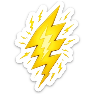 3D render of Lightning Bolt, miniature weather phenomenon, volumetric particle effects, jagged glowing bright yellow plasma strike, elemental energy, emoji style, isolated on white background --v 6.0. sticker