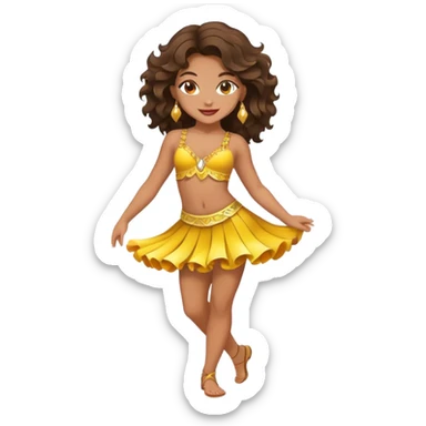 tahitian girl with wavy hair brunette hazel eye full body show dancer girl emoji Almond eyes sticker