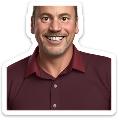 smiling boy in red shirt sticker