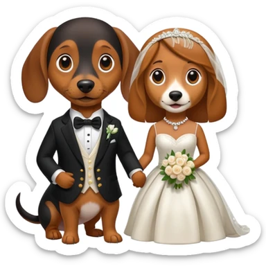 A female dachshund and a male beagle getting married   sticker