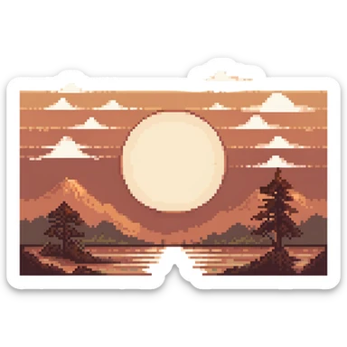 pixel art rising sun, retro style, warm muted colors, subtle grain, nostalgic aesthetic sticker