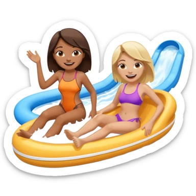 dark brown haired girl and blonde haired girl on the lazy river water slide sticker
