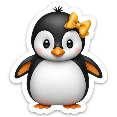 A penguin with a bow next to his head sticker