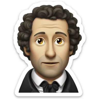 Alexander Sergeevich Pushkin types a message on the phone sticker