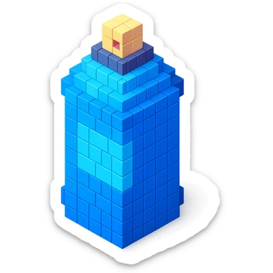 voxel style isometric spray paint can, blue color sticker