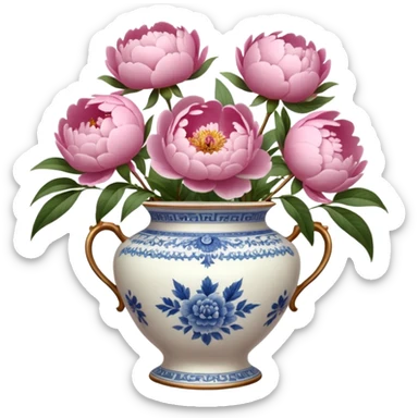 Pink peonies in a vintage vase sticker